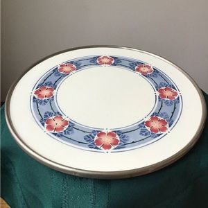Antique Cake Plate Footed‎ Metal Rimmed Old Unique Vintage